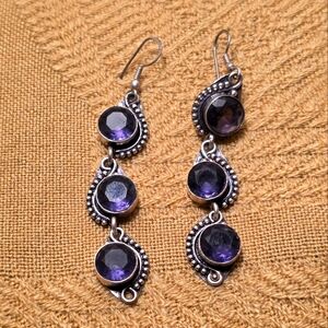 Vintage Handmade Sterling Silver Amethyst Dangle Earrings